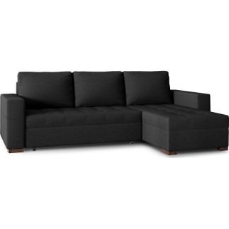 Canapé d'angle convertible - en tissu qualité noir, 4/5 places, avec coffre, angle droit (vu de face), NESTOR