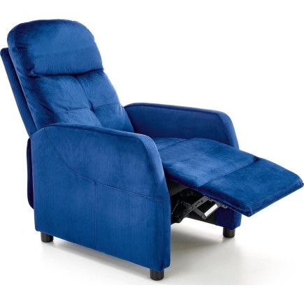 Fauteuil relax manuel, velours bleu de qualité, FELLINI 2, Fauteuil 1 place