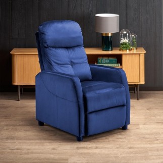 Fauteuil relax manuel, velours bleu de qualité, FELLINI 2
