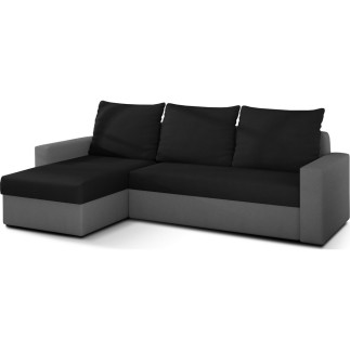 Canapé d'angle convertible - en tissu, rangement, noir/gris, angle gauche (vu de face), LIMA, 4 places