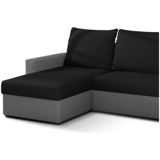 Canapé d'angle convertible - en tissu, rangement, noir/gris, angle gauche (vu de face), LIMA