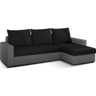 Canapé d'angle convertible en tissu, rangement, noir/gris, angle droit (vu de face), LIMA, 4 places