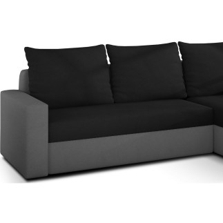 Canapé d'angle convertible en tissu, rangement, noir/gris, angle droit (vu de face), LIMA