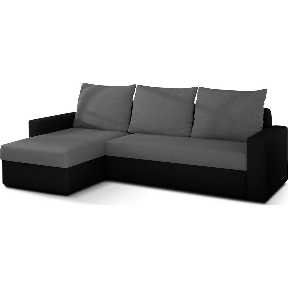 Canapé d'angle convertible en tissu, rangement, gris/noir, angle gauche (vu de face), LIMA, 4 places