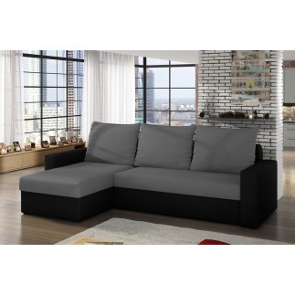 Canapé d'angle convertible en tissu, rangement, gris/noir, angle gauche (vu de face), LIMA, 4 places