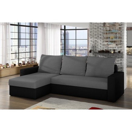 Canapé d'angle convertible en tissu, rangement, gris/noir, angle gauche (vu de face), LIMA, 4 places