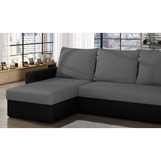 Canapé d'angle convertible en tissu, rangement, gris/noir, angle gauche (vu de face), LIMA