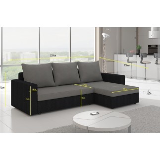 Canapé d'angle convertible en tissu, rangement, gris/noir, angle gauche (vu de face), LIMA