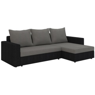Canapé d'angle convertible en tissu, rangement, gris/noir, angle droit (vu de face), LIMA