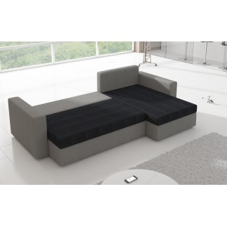 Canapé d'angle convertible en tissu, rangement, gris/noir, angle droit (vu de face), LIMA