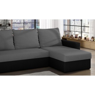 Canapé d'angle convertible en tissu, rangement, gris/noir, angle droit (vu de face), LIMA