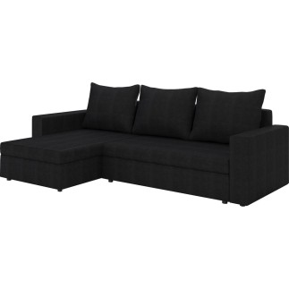 Canapé d'angle convertible en tissu, rangement, noir uni, angle gauche (vu de face), LIMA