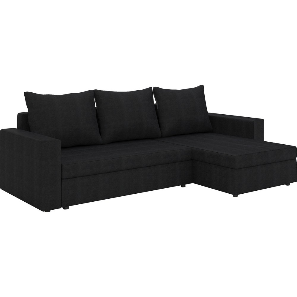 Canapé d'angle convertible en tissu, rangement, noir uni, angle droit (vu de face), LIMA, 4 places Canapé d'angle convertible en tissu, rangement, noir uni, angle droit (vu de face), LIMA, 4 places