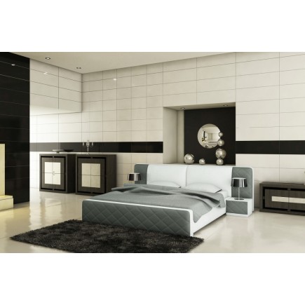Lit en cuir italien de luxe ELEGANCE, gris foncé et blanc