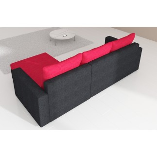 Canapé d'angle convertible en tissu, rangement, rouge/noir, angle droit (vu de face), LIMA