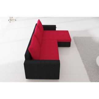 Canapé d'angle convertible en tissu, rangement, rouge/noir, angle droit (vu de face), LIMA