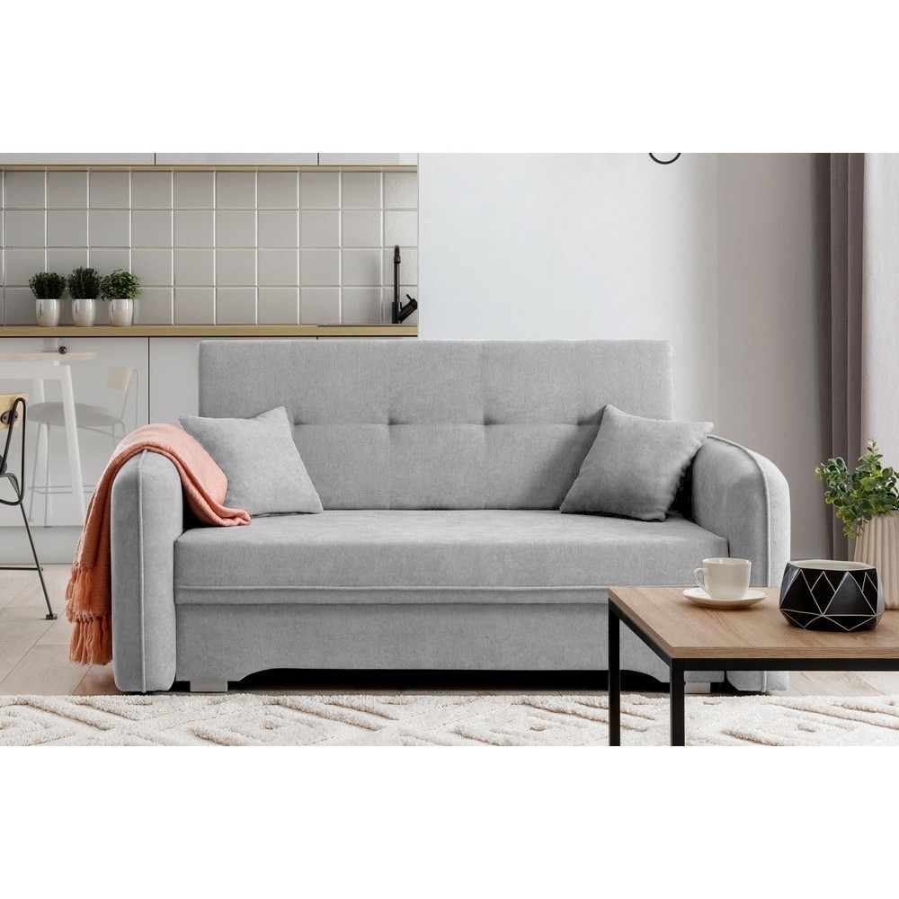 Joli canapé convertible avec rangement en tissu gris, LAURENT, 2 places