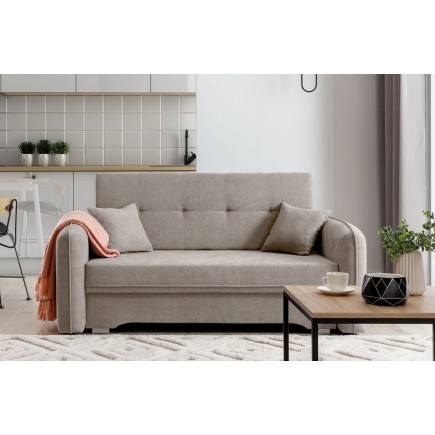 Joli canapé convertible avec rangement en tissu beige, LAURENT