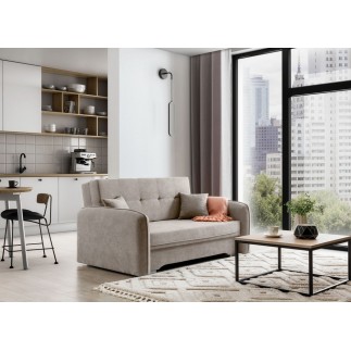 Joli canapé convertible avec rangement en tissu beige, LAURENT