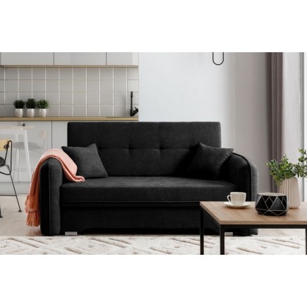 Joli canapé convertible avec rangement en tissu noir, LAURENT