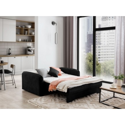 Joli canapé convertible avec rangement en tissu noir, LAURENT, 2 places