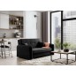 Joli canapé convertible avec rangement en tissu noir, LAURENT, 2 places Joli canapé convertible avec rangement en tissu noir, LAURENT, 2 places
