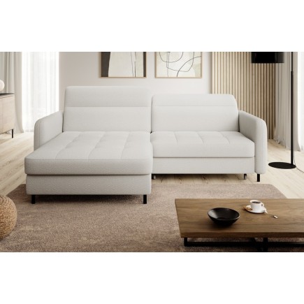 Canapé d'angle convertible - en tissu, avec rangement, blanc, angle gauche, GOVIA, 3 places
