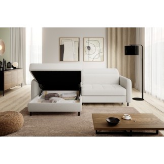 Canapé d'angle convertible - en tissu, avec rangement, blanc, angle gauche, GOVIA