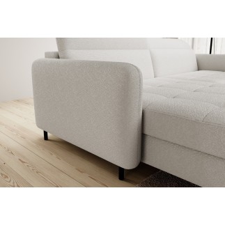Canapé d'angle convertible - en tissu, avec rangement, blanc, angle gauche, GOVIA