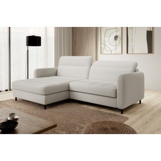 Canapé d'angle convertible - en tissu, avec rangement, blanc, angle gauche, GOVIA