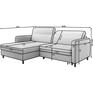 Canapé d'angle convertible - en tissu, avec rangement, blanc, angle gauche, GOVIA