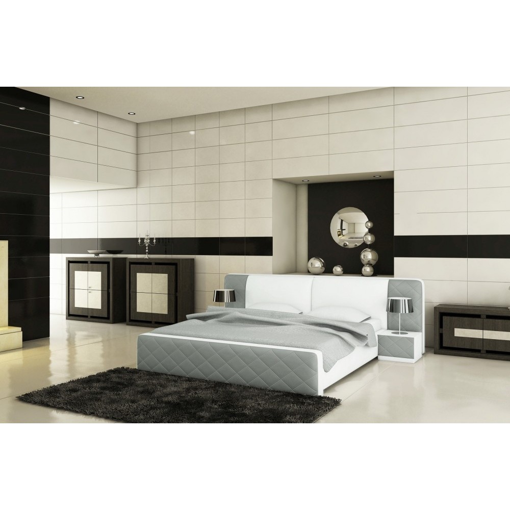 Lit en cuir italien de luxe ELEGANCE, gris clair et blanc, 180x200 Lit en cuir italien de luxe ELEGANCE, gris clair et blanc, 180x200