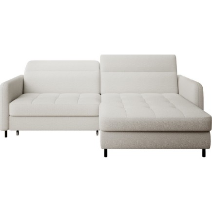 Canapé d'angle convertible en tissu, avec rangement, blanc, angle droit, GOVIA, 3 places