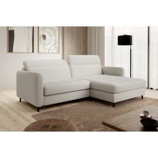 Canapé d'angle convertible en tissu, avec rangement, blanc, angle droit, GOVIA