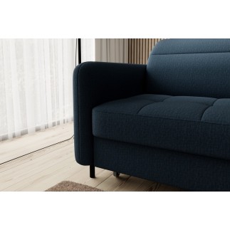 Canapé d'angle convertible en tissu, avec rangement, bleu, angle droit, GOVIA