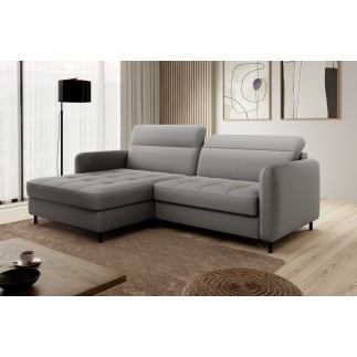 Canapé d'angle convertible - en tissu, avec rangement, gris, angle gauche, GOVIA, 3 places