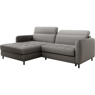 Canapé d'angle convertible - en tissu, avec rangement, gris, angle gauche, GOVIA