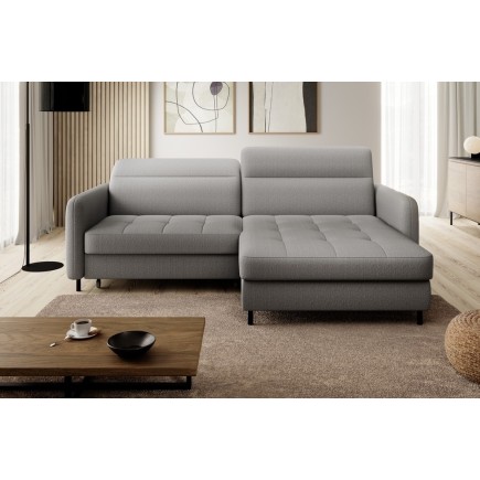 Canapé d'angle convertible en tissu, avec rangement, gris, angle droit, GOVIA