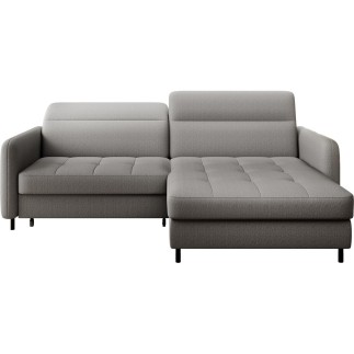 Canapé d'angle convertible en tissu, avec rangement, gris, angle droit, GOVIA, 3 places