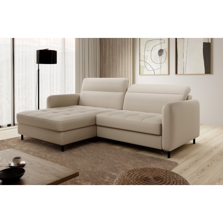 Canapé d'angle convertible - en tissu, avec rangement, beige, angle gauche, GOVIA, 3 places