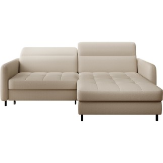 Canapé d'angle convertible en tissu, avec rangement, beige, angle droit, GOVIA
