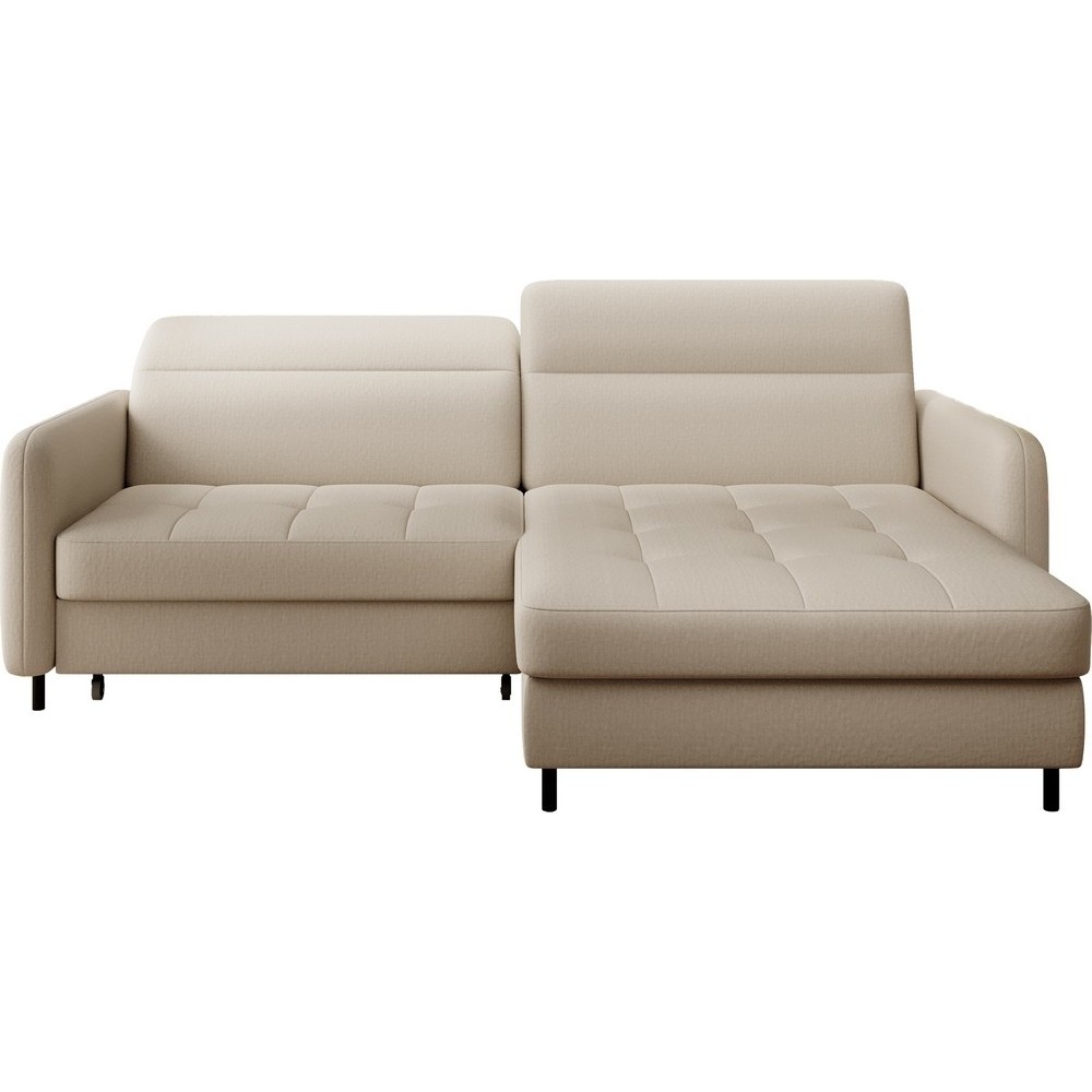Canapé d'angle convertible en tissu, avec rangement, beige, angle droit, GOVIA, 3 places Canapé d'angle convertible en tissu, avec rangement, beige, angle droit, GOVIA, 3 places
