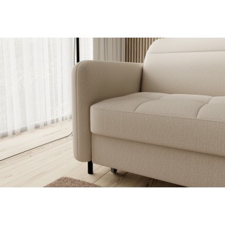 Canapé d'angle convertible en tissu, avec rangement, beige, angle droit, GOVIA