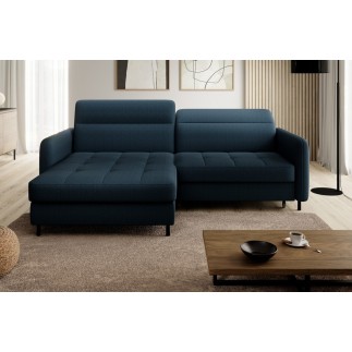 Canapé d'angle convertible - en tissu, avec rangement, bleu, angle gauche, GOVIA, 3 places