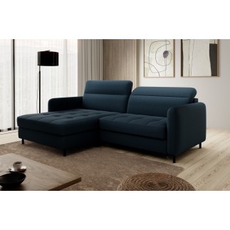 Canapé d'angle convertible - en tissu, avec rangement, bleu, angle gauche, GOVIA
