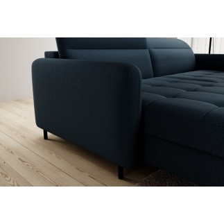 Canapé d'angle convertible - en tissu, avec rangement, bleu, angle gauche, GOVIA