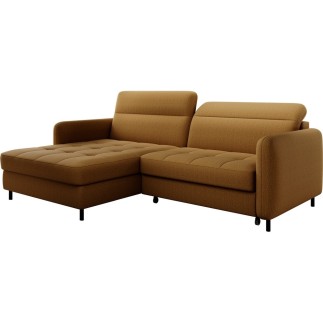Canapé d'angle convertible - en tissu, avec rangement, moutarde, angle gauche, GOVIA