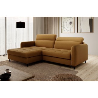 Canapé d'angle convertible - en tissu, avec rangement, moutarde, angle gauche, GOVIA, 3 places