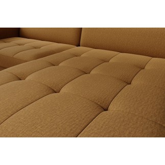 Canapé d'angle convertible en tissu, avec rangement, moutarde, angle droit, GOVIA