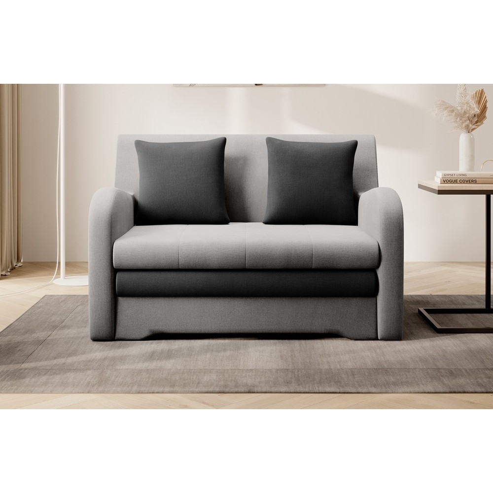 Joli canapé convertible avec rangement en velours gris clair / gris foncé, ARIEL, 2 places Joli canapé convertible avec rangement en velours gris clair / gris foncé, ARIEL, 2 places
